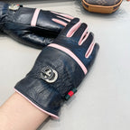 GLOVES IN BLACK MIX LIGHT PINK DEERSKIN AND FLEECE LINING 462400