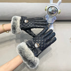 TOUCHSCREEN GLOVES WITH BOW IN BLACK RABBIT FUR MIX LAMBSKIN 463796