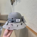 STRAW HAT WITH CHIFFON FLOWER  GRAY 672759