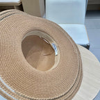 HAT IN DARK BEIGE RAFFIA WIDE-BRIM MIX BIG WHITE BOW