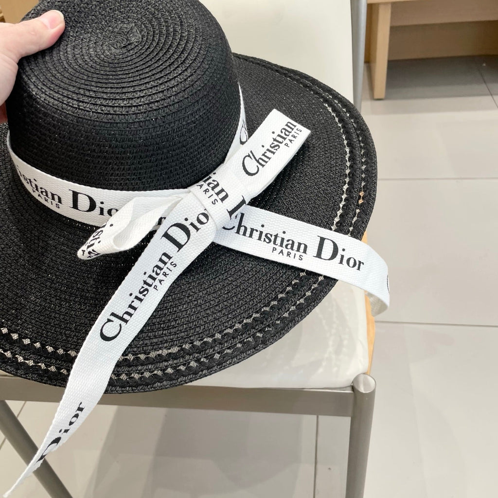 HAT IN BLACK RAFFIA WIDE-BRIM MIX BIG WHITE BOW
