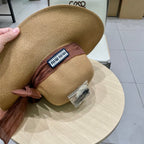 MM WIDE-BRIM BEACH HAT IN BEIGE WITH FABRIC BOW