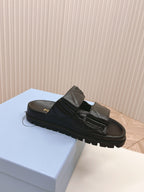 Pra Double Strap Quilted Slide 20 Black Calfskin