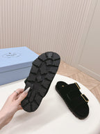 Double Buckle Strap Slides 20 Black Suede