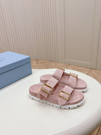 Double Buckle Strap Slides 20 Pink Suede
