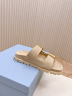 Double Buckle Strap Slides 20 Light Brown Suede