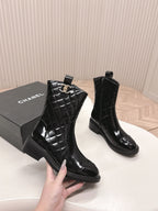 CHANEL ANKLE BOOTS 25S IN BLACK GLOSSY LAMBSKIN WITH GOLD HARDWARE