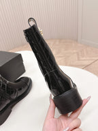 CHANEL ANKLE BOOTS 25S IN BLACK GLOSSY LAMBSKIN WITH GOLD HARDWARE