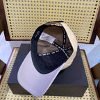 MM BASEBALL CAP IN LIGHT BEIGE AND PURPLE FABRIC WITH LOGO EMBROIDERY