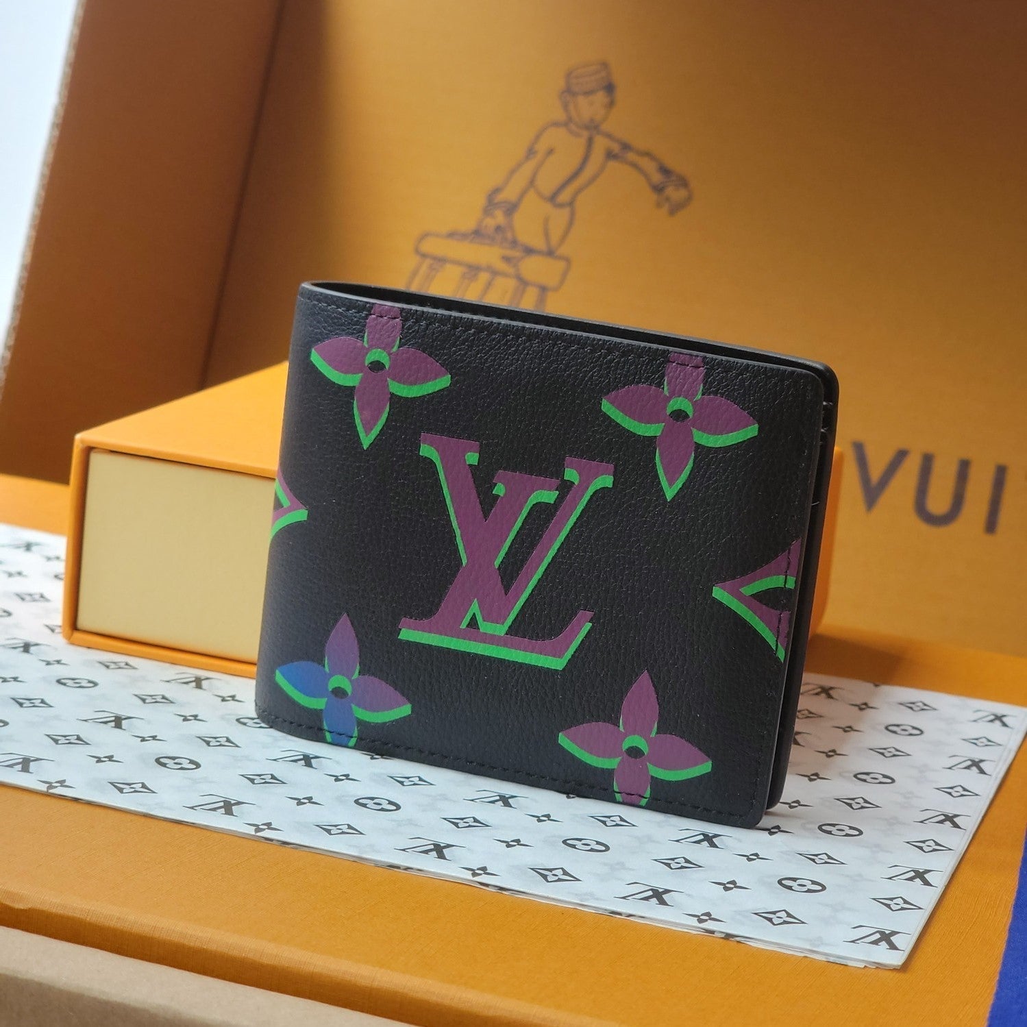 LV M82297 Multiple Wallet Black Borealis Monogram Cowhide