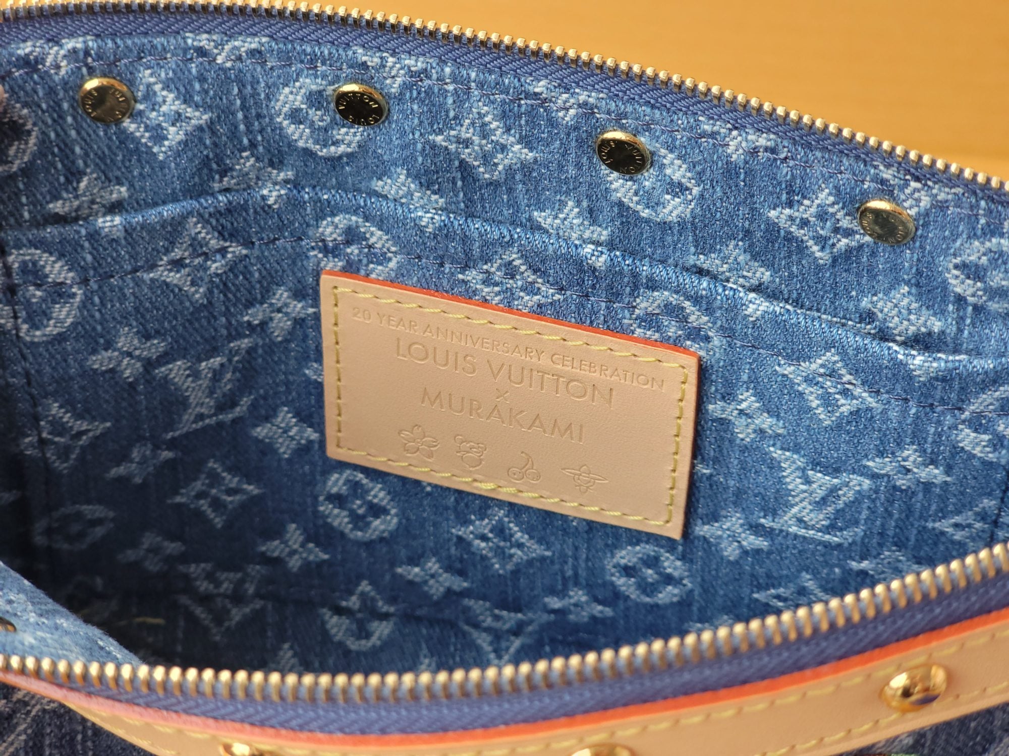 LV x TM M13994 Pochette Accessoires 22cm Blue Monogram Denim With Cherry Motif GHW
