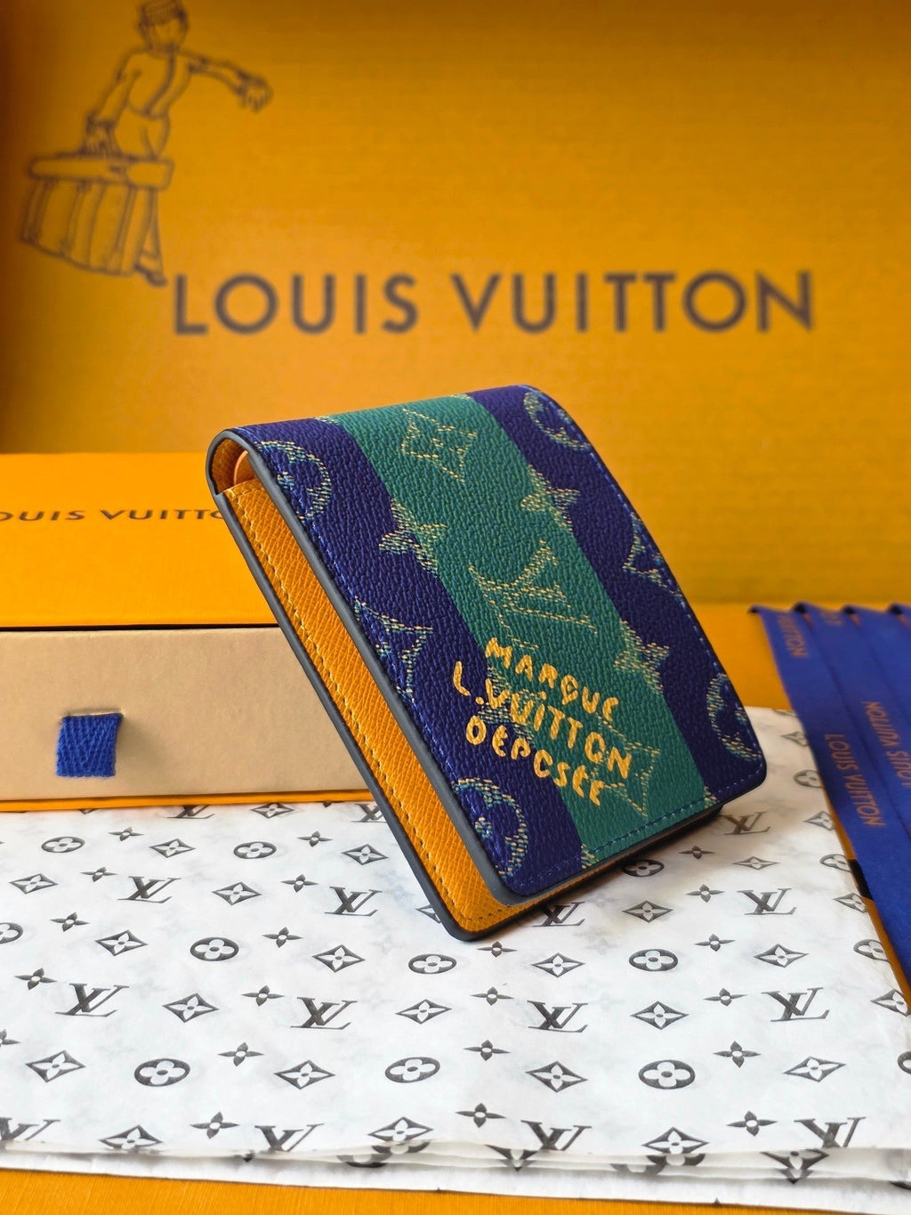 LV M25795 Multiple Wallet Dark Blue Teal Green Cowhide
