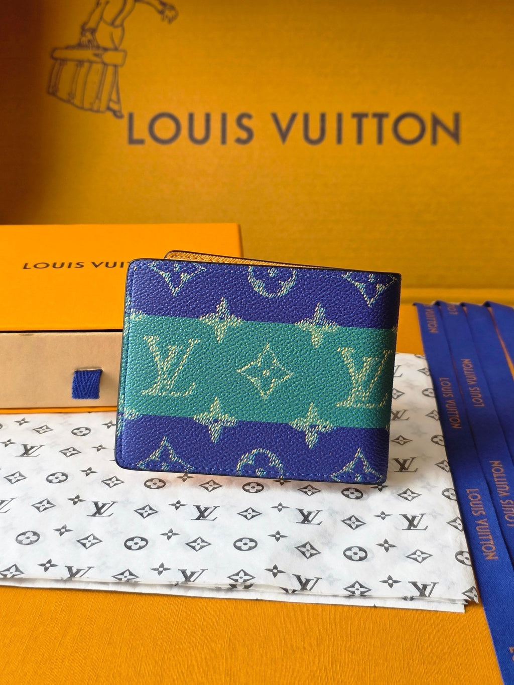LV M25795 Multiple Wallet Dark Blue Teal Green Cowhide