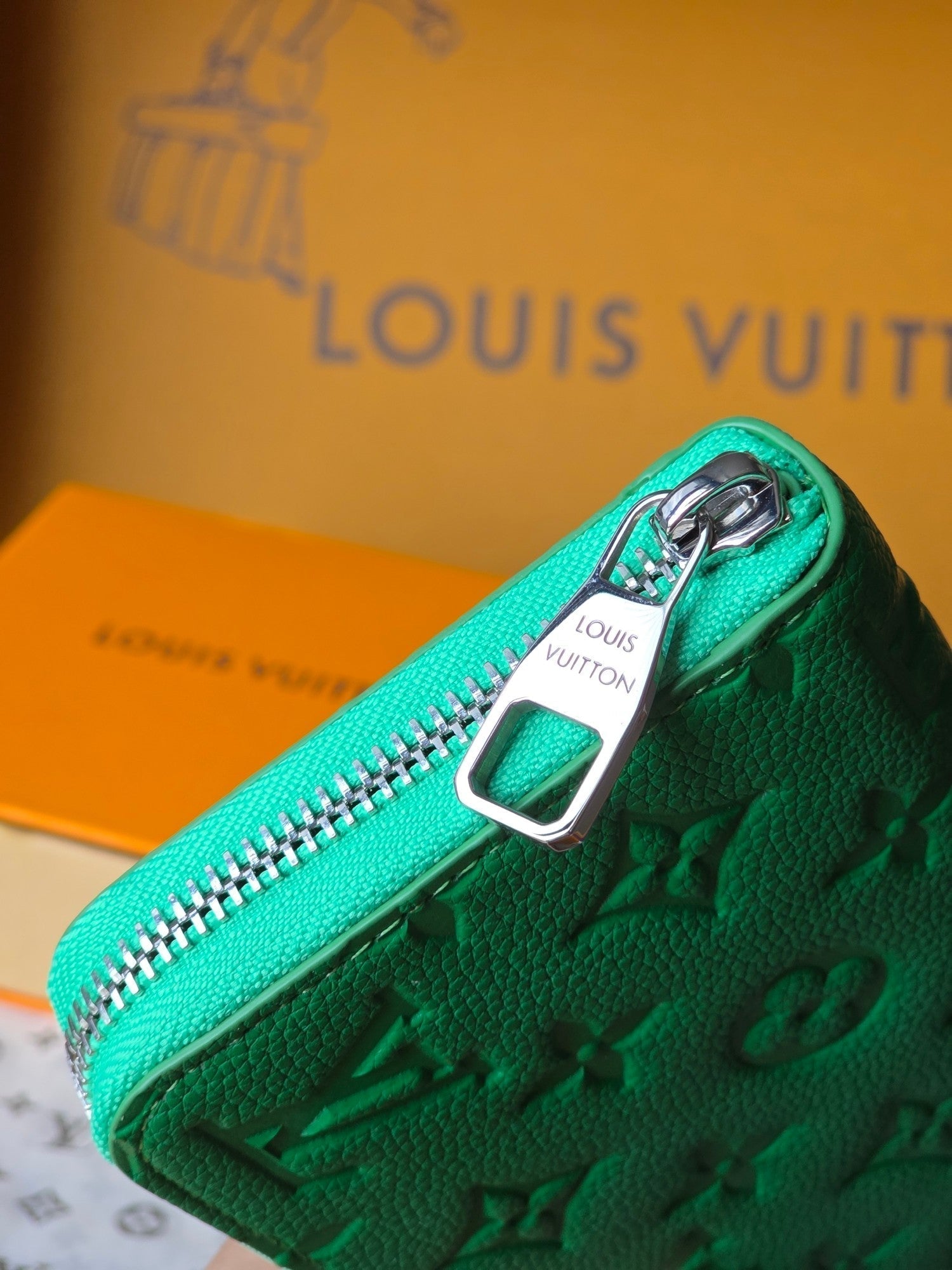 LV Zippy Wallet Horizontal Bamboo Green Taurillon Monogram leather