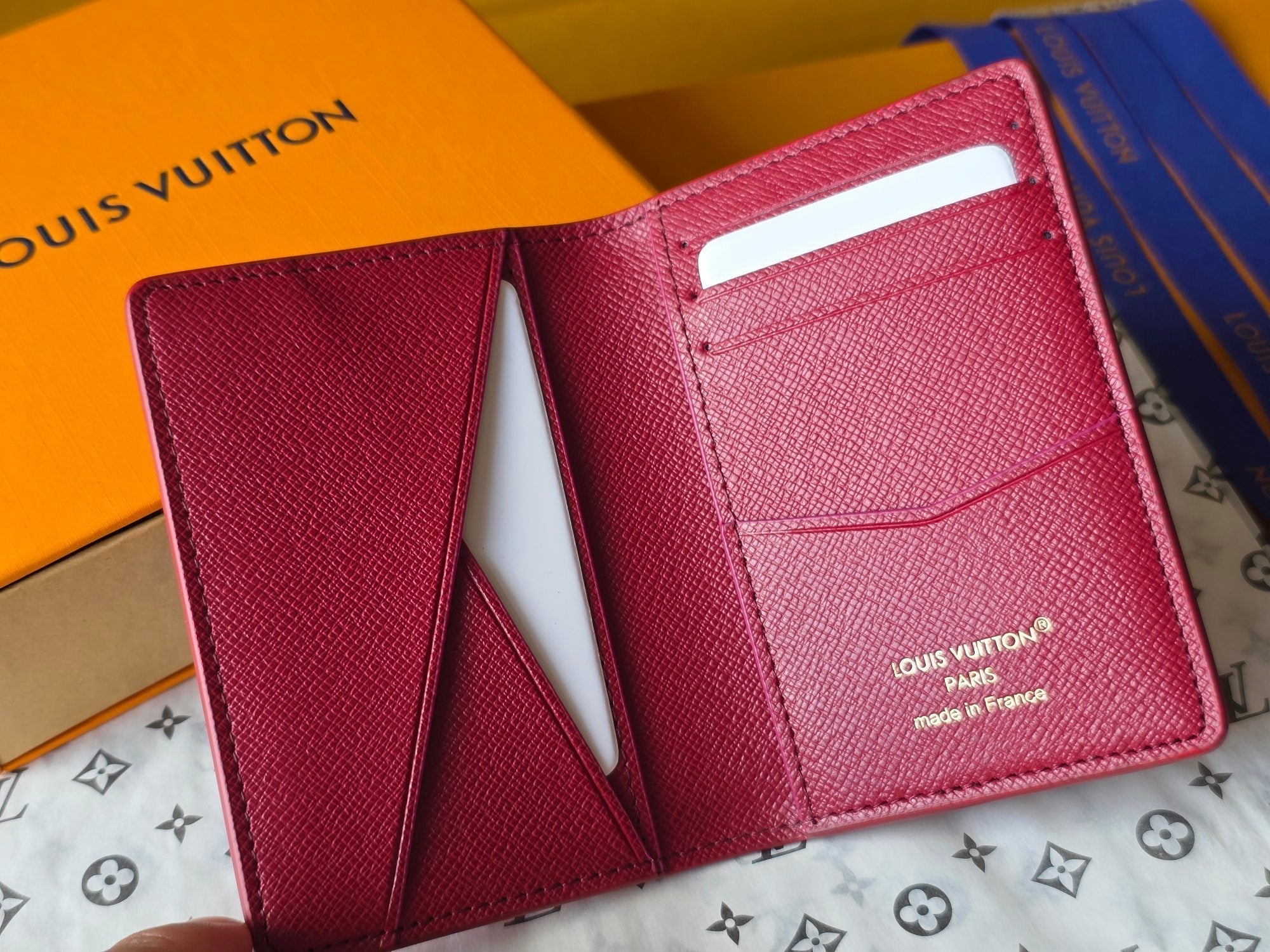LV Pocket Organizer Red Black Cowhide