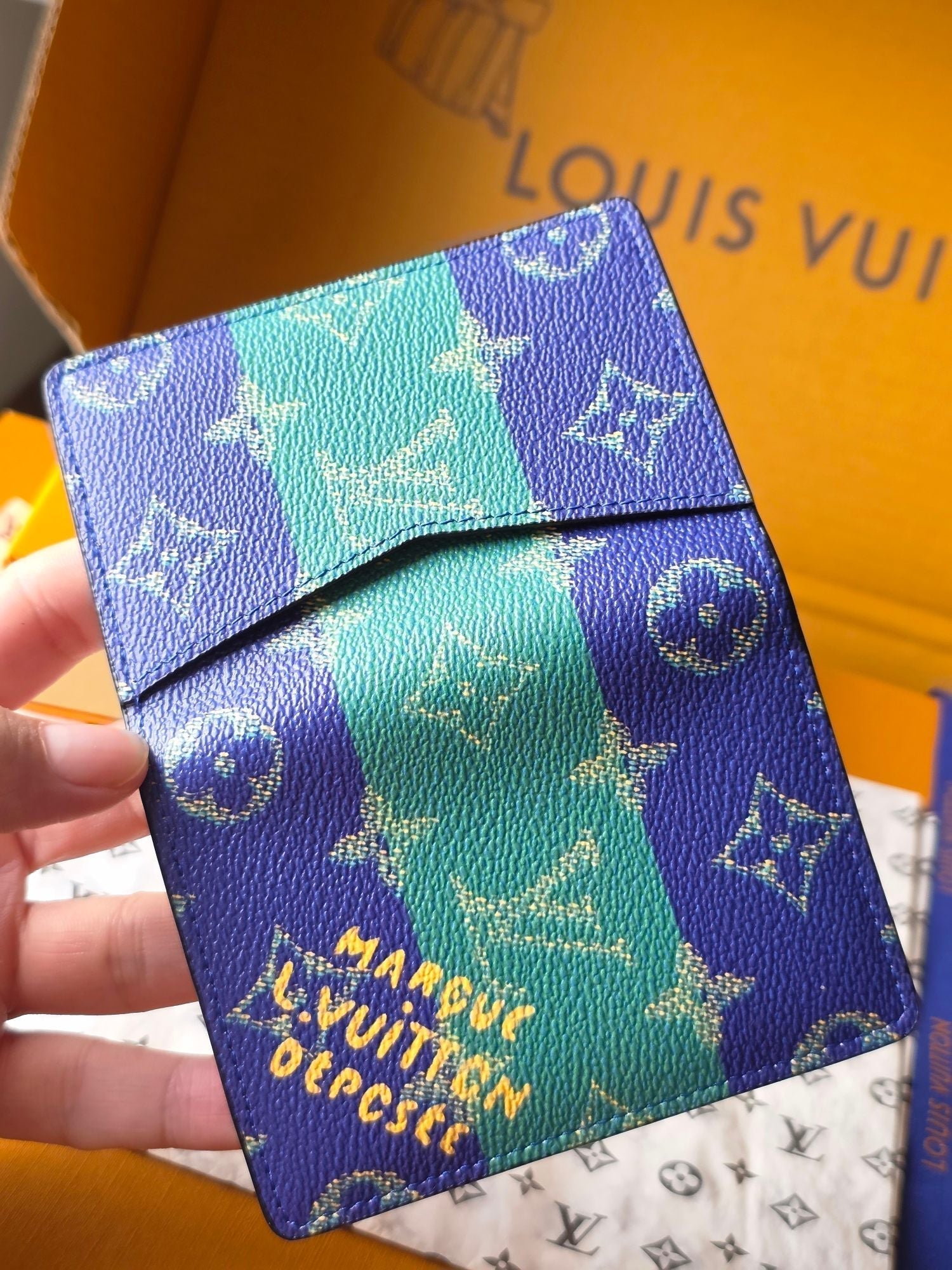 LV Pocket Organizer Dark Blue Teal Green Cowhide