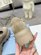 PRADA 25S PLATFORM MARY JANE SHOES IN BEIGE SUEDE STYLE 4