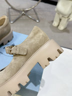 PRADA 25S PLATFORM MARY JANE SHOES IN BEIGE SUEDE STYLE 4