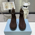 PRADA 25S RETRO PLATFORM MARTIN BOOTS IN DARK BROWN SUEDE