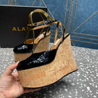 ALAIA WEDGE PUMP 15 CM IN BLACK LAMBSKIN AND BEIGE RUBBER