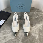 PRADA 25S METAL-TOE SLINGBACK PUMPS IN WHITE CALFSKIN