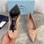PRADA 25S POINTED-TOE HIGH HEELS 55 MM IN WARM BEIGE LAMBSKIN