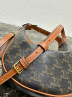 CELINE 25S TEEN LULU BAG 24 IN BLACK TRIOMPHE CANVAS AND BROWN CALFSKIN TRIM