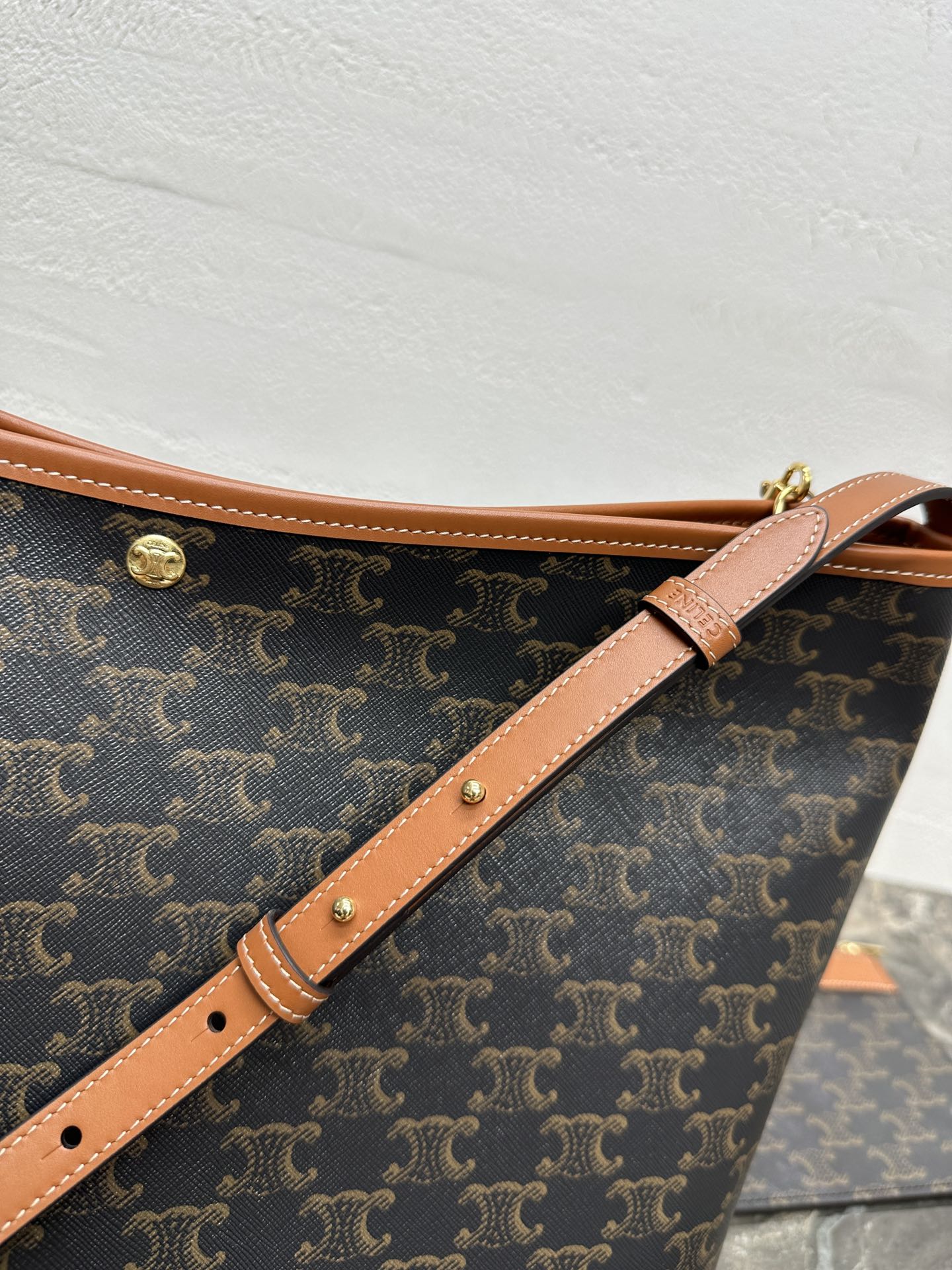 Celine Soft Shopper Bag in Triomphe Brown Black Canvas and Calfskin