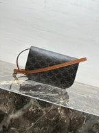 Celin Duo Wallet On Strap Triomphe Brown Black Canvas and Calfskin