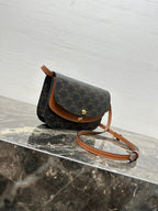 Celin Duo Wallet On Strap Triomphe Brown Black Canvas and Calfskin