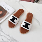 LYMPIA MULE WHITE RAFFIA AND BLACK WOOL LOGO