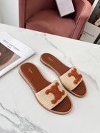 LYMPIA MULE BEIGE RAFFIA AND TAN WOOL