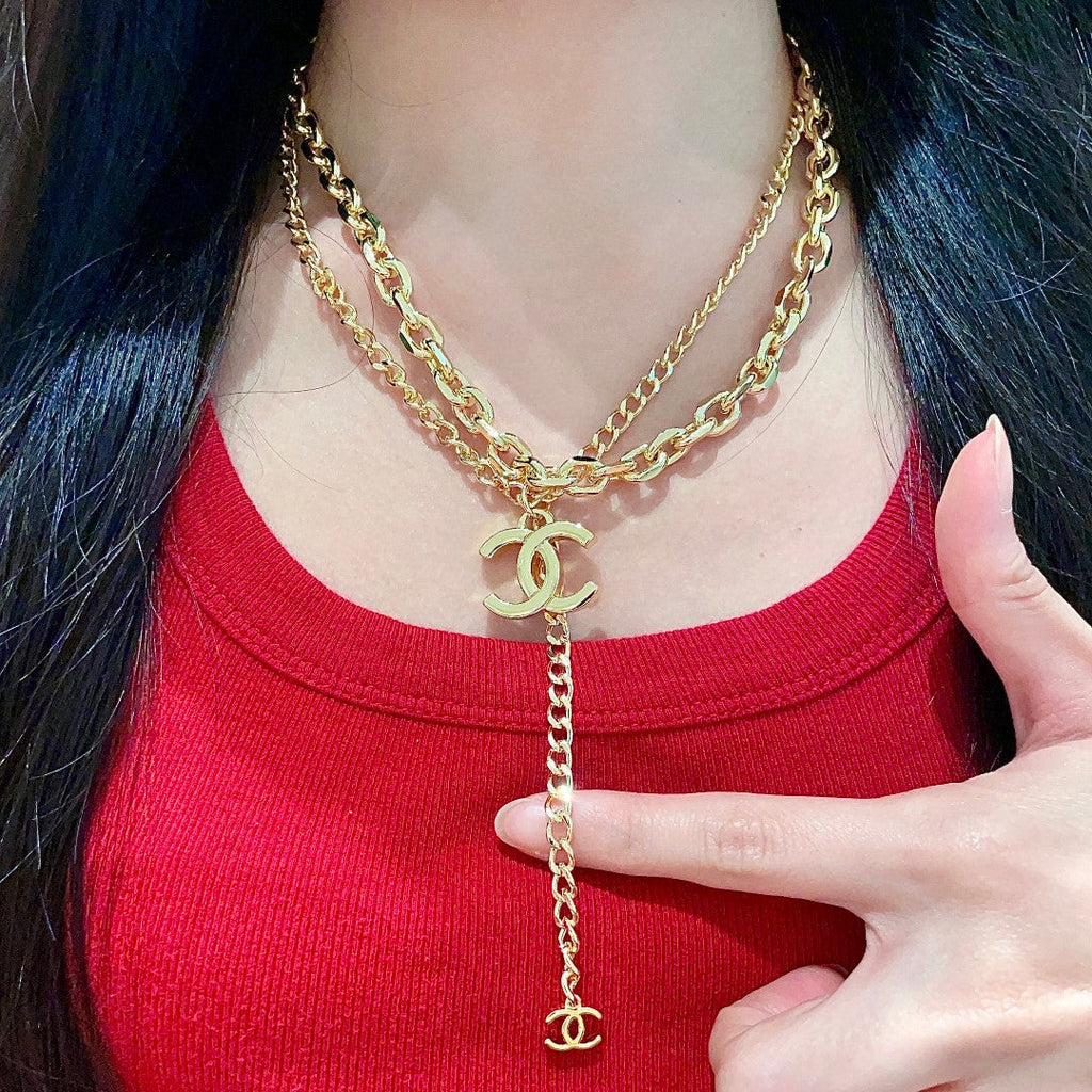 DOUBLE C NECKLACE DOUBLE CHAIN IN GOLD PLATING