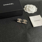 DOUBLE C STUD EARRINGS WITH WHITE TRIM AND CENTER STONE