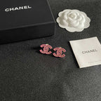 DOUBLE C STUD EARRINGS WITH PINK TRIM AND CENTER STONE