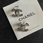 DOUBLE C STUD EARRINGS IN SILVER METAL FULLY DIAMOND