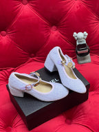 HIGH MARY JANE SHOES LIGHT BLUE WOOL TWEED