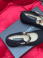 HIGH MARY JANE SHOES BLACK WOOL TWEED