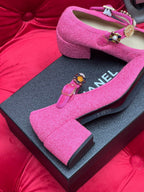 HIGH MARY JANE SHOES HOT PINK WOOL TWEED