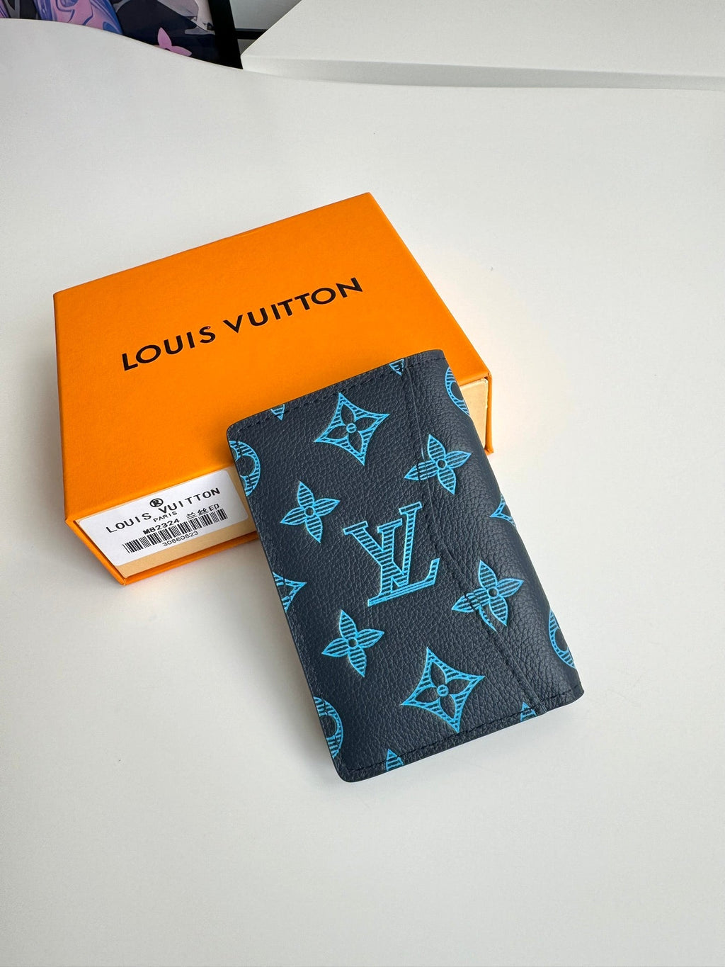 LV M82324 Pocket Wallet Navy Blue Monogram Cowhide Leather 221268