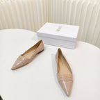DIOR POINTED BALLET FLATS 25S IN BEIGE GLOSSY LEATHER WITH GOLD HARDWARE
