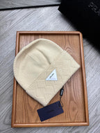 BEANIE HAT IN BISQUE BEIGE WOOL AND RABBIT FUR 342035