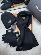 THREE-PIECES SET IN BLACK WOOL AND ACRYLIC 406558