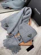 THREE-PIECES SET IN SMOKE GRAY WOOL AND ACRYLIC 406559