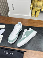 SNEAKER WITH TRIOMPHE IN WHITE MIX PEWTER GREEN CALFSKIN