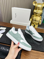SNEAKER WITH TRIOMPHE IN WHITE MIX PEWTER GREEN CALFSKIN