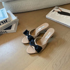 Nude Beige High - Heels With Black Bow Calfskin