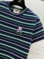 CC Beaded Flowers Shirt Dark Blue Cotton