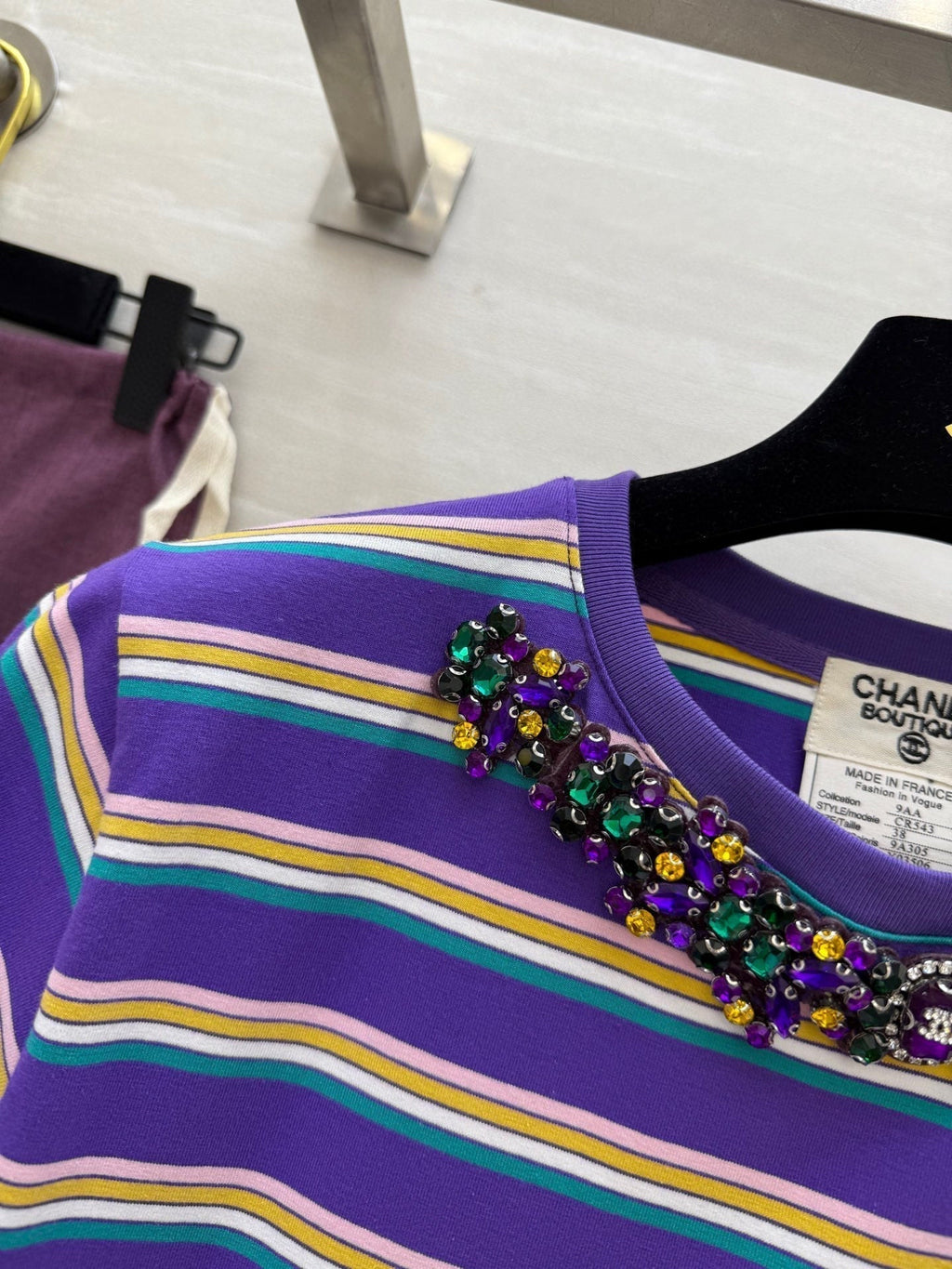 CC Strip Beaded T-shirt Purple Cotton