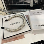 COLORFUL VOILE FABRIC WITH PEARL CHAIN HAIRBAND 410874